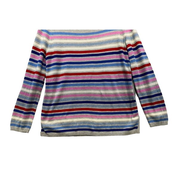 Talbots Womens Striped Button-Detail Sweater Medium Gray Pink Blue - Picture 10 of 12